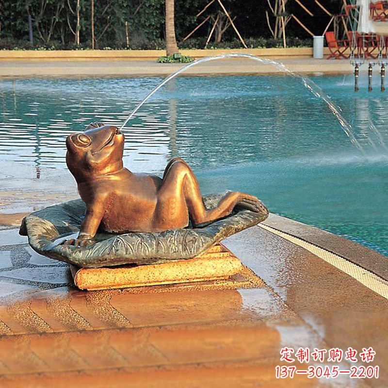南通园林水景池塘游泳馆喷水青蛙铜雕塑