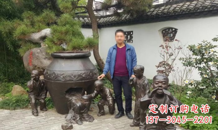 南通园林司马光砸缸铜雕 (2)