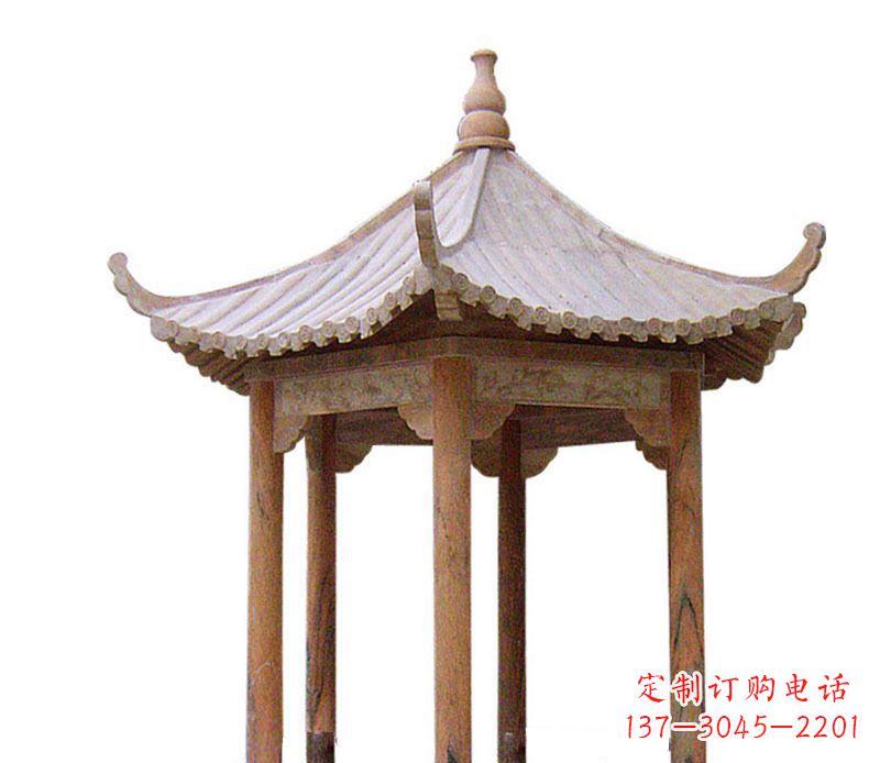 南通园林晚霞红六角石凉亭景观石雕 (2)