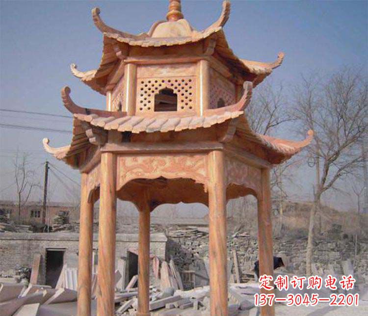 南通园林晚霞红石凉亭景观石雕