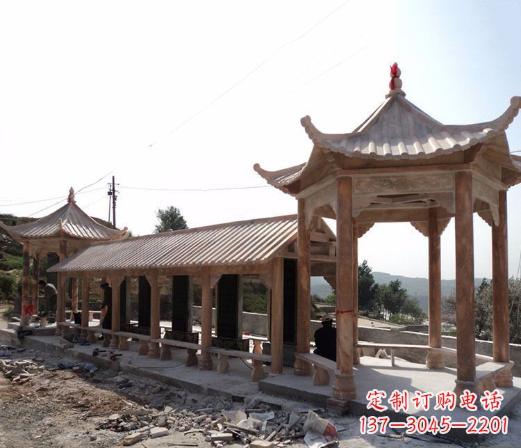 南通园林晚霞红长廊凉亭景观石雕