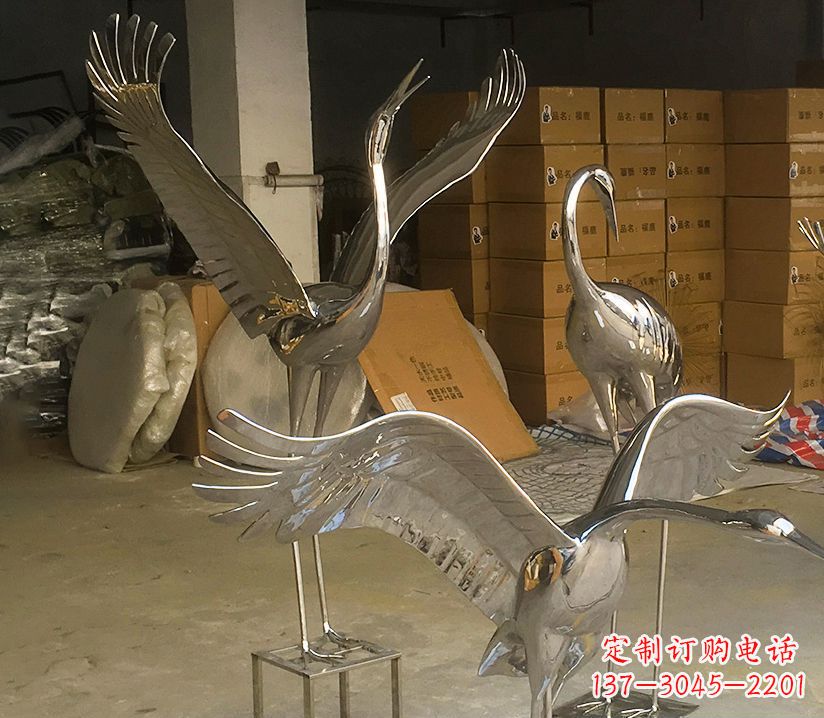 南通园林云中仙鹤不锈钢雕塑
