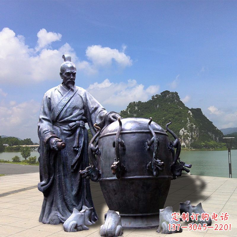 南通张衡地动仪地震仪雕塑-玻璃钢仿铜历史名人情景雕塑