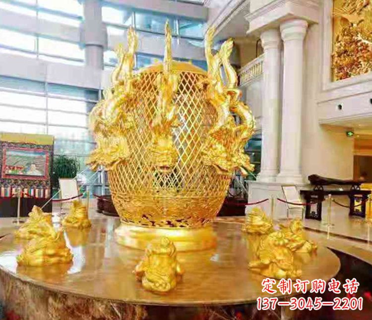 南通张衡地动仪企业景观雕塑摆件纯铜鎏金古仪器