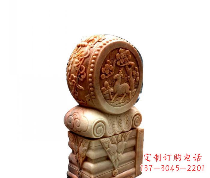 南通招财石门墩晚霞红抱鼓石