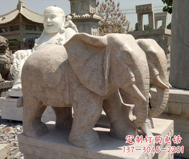 南通招财晚霞红大象石雕 (2)