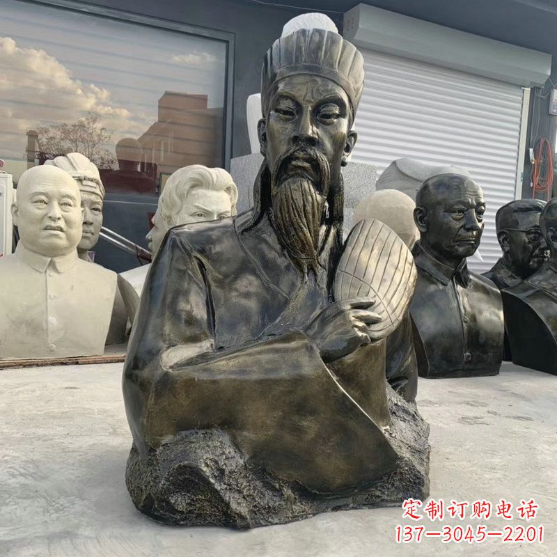 南通诸葛亮半身像-玻璃钢仿铜三国人物古代著名军事家雕像