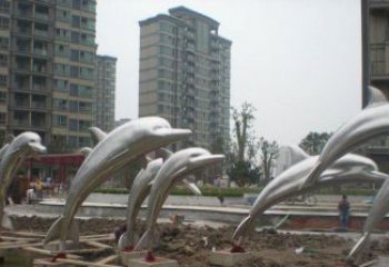 南通小区不锈钢跳跃海豚雕塑