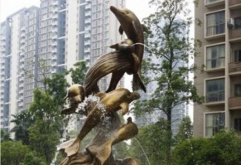 南通小区海豚喷泉铜雕