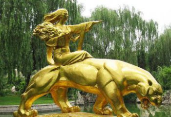 南通园林骑老虎的美女人物鎏金景观铜雕