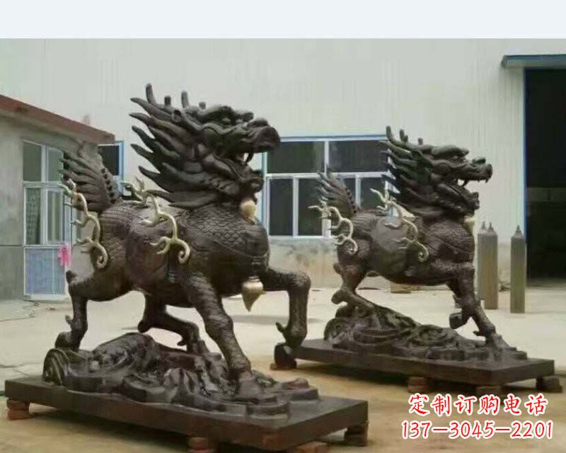 南通铸铜踏浪麒麟雕塑