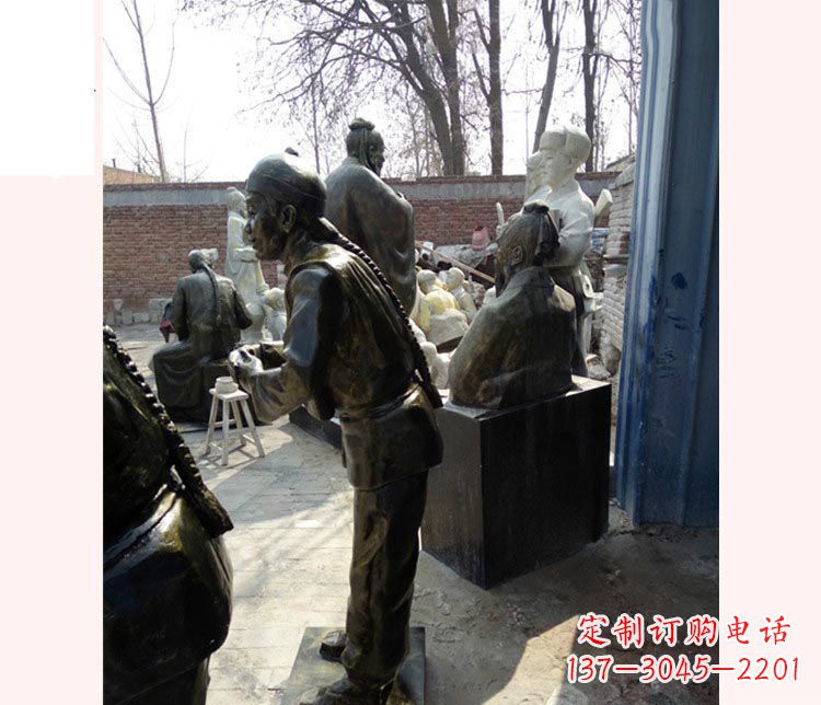 南通作揖的店小二铜雕