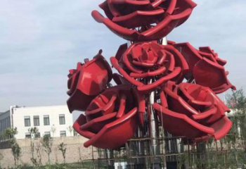 南通玫瑰花雕塑-广场创意不锈钢红色玫瑰花雕塑