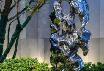 南通太湖石雕塑-园林景观不锈钢镜面抽象太湖石雕塑